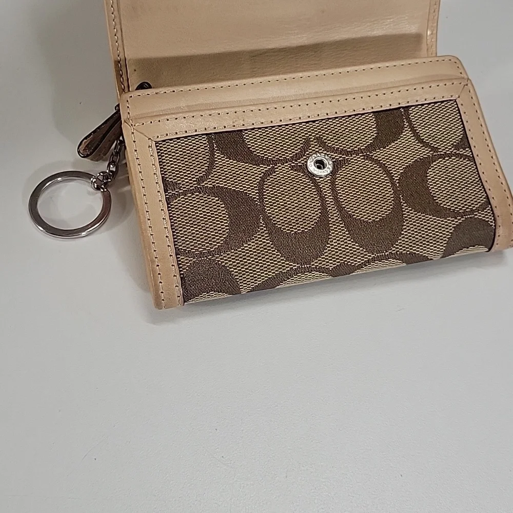 Coach Small Signature Canvas Bifold Wallet in Brown and Tan